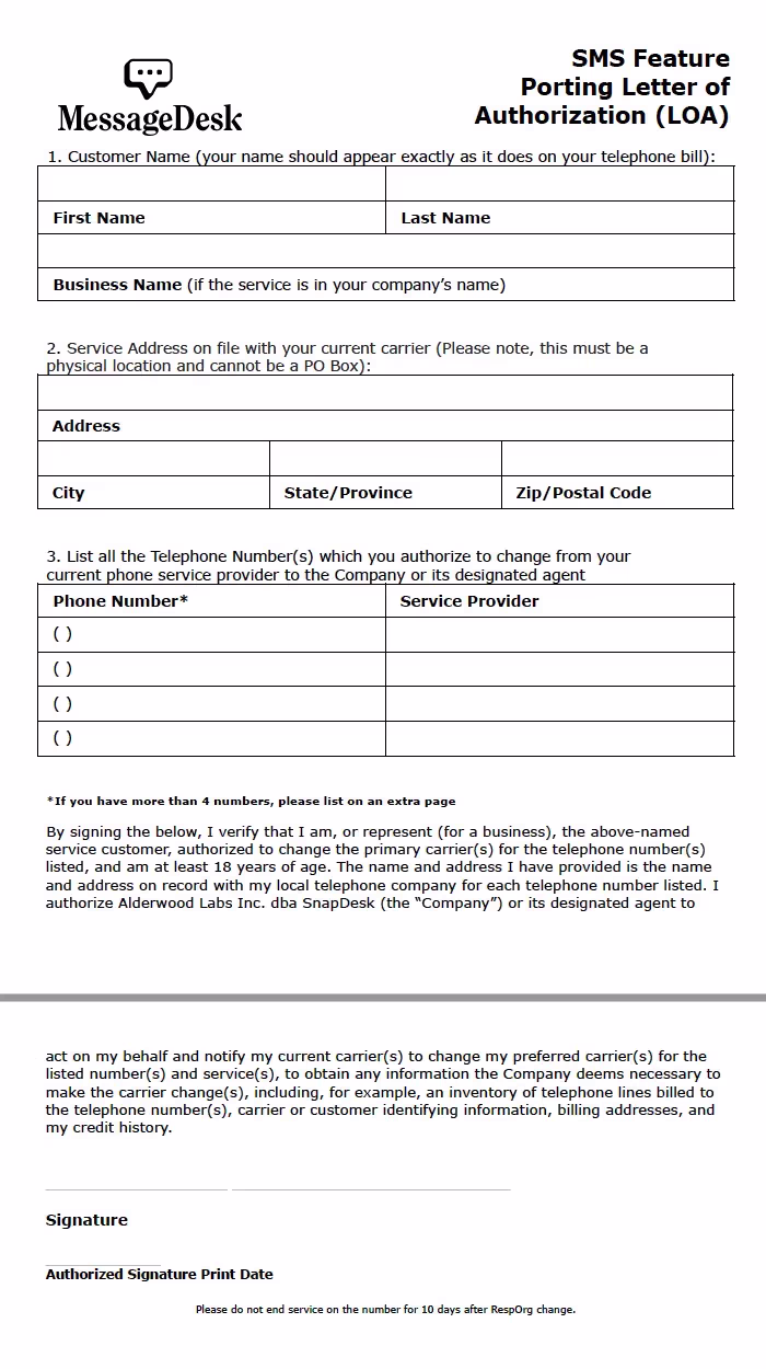 messagedesk letter of authorization