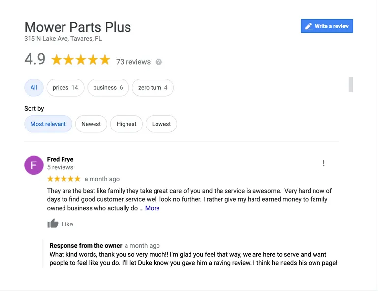 google review example